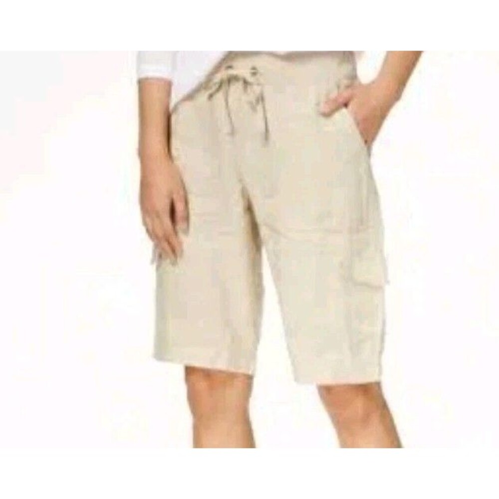 Eileen Fisher Women's Drawstring Organic Linen Cargo Shorts Natural Beige Small - Picture 4 of 13